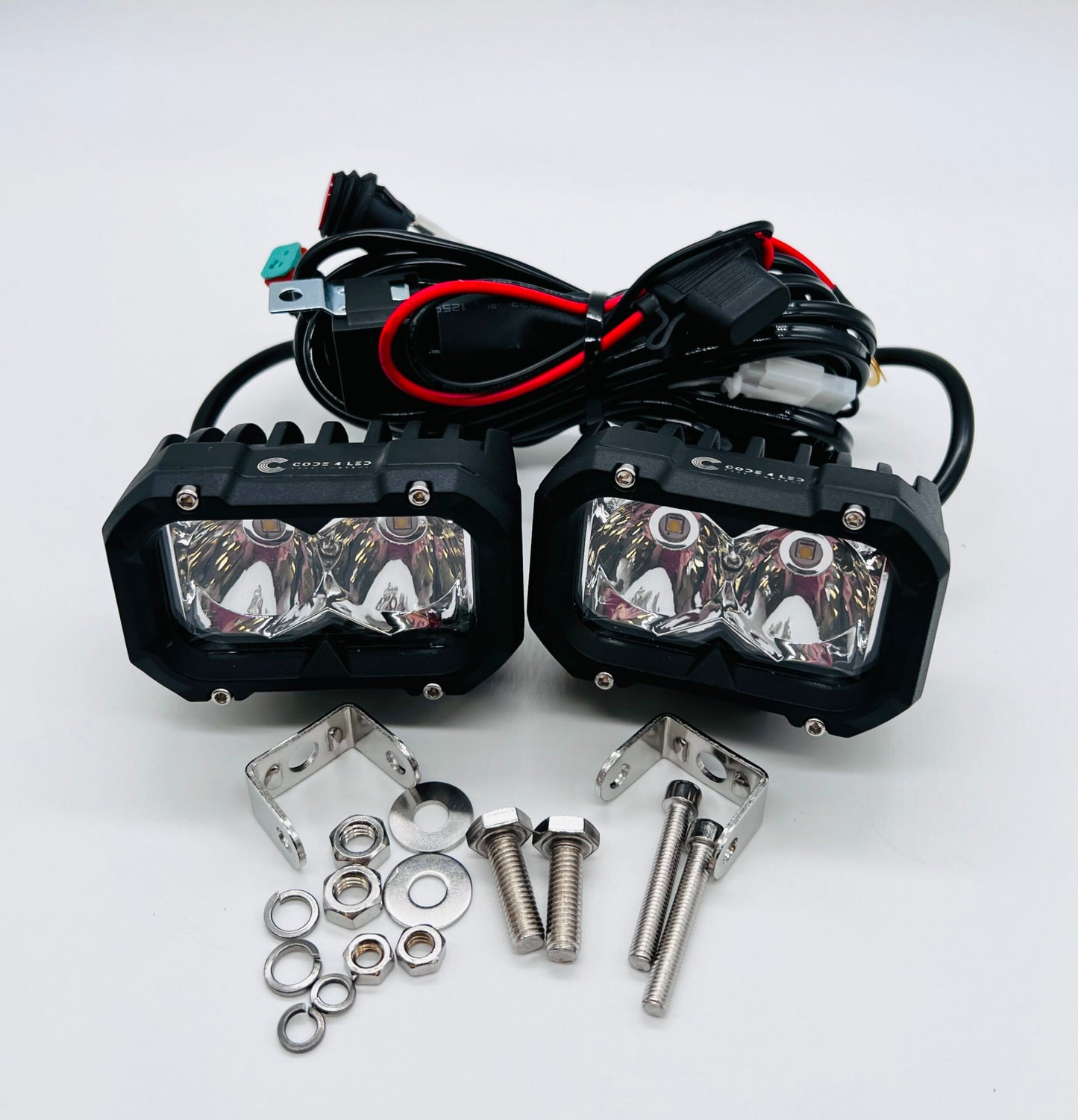 Code 4 LED 3″ 20 watt single row LED pod light in clear/spot pattern, sold in pairs