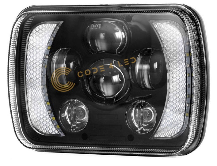 Code 4 LED 5×7″ 90 Watt headlight with white/amber DRL, sold in pairs