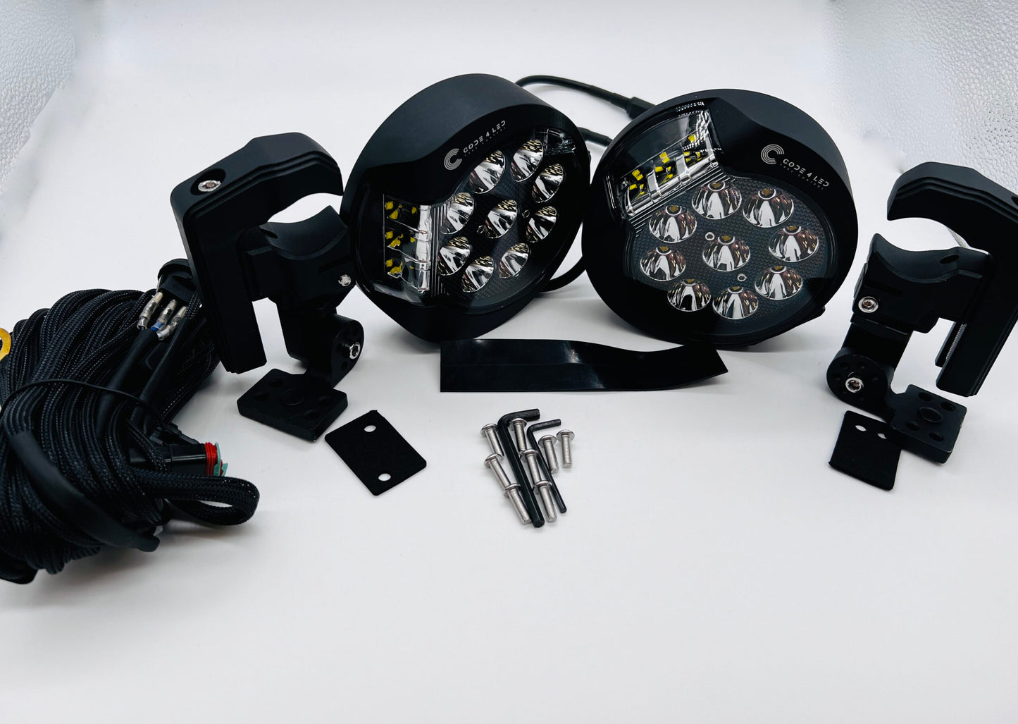 Code 4 LED Round UTV 60 Watt Mirrors with Side Shooters and Claw Mounts, Sold in Pairs