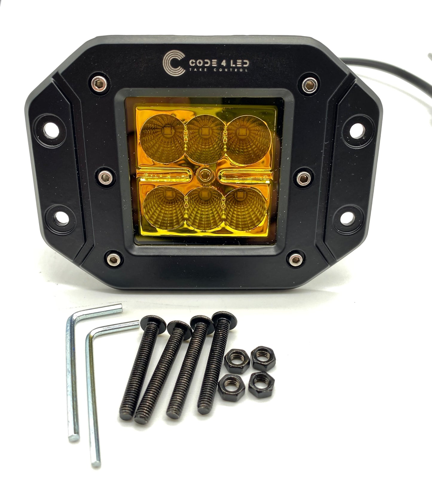Code 4 LED 3″ 30 Watt flush mount pod light in flood pattern and amber lens, sold individually