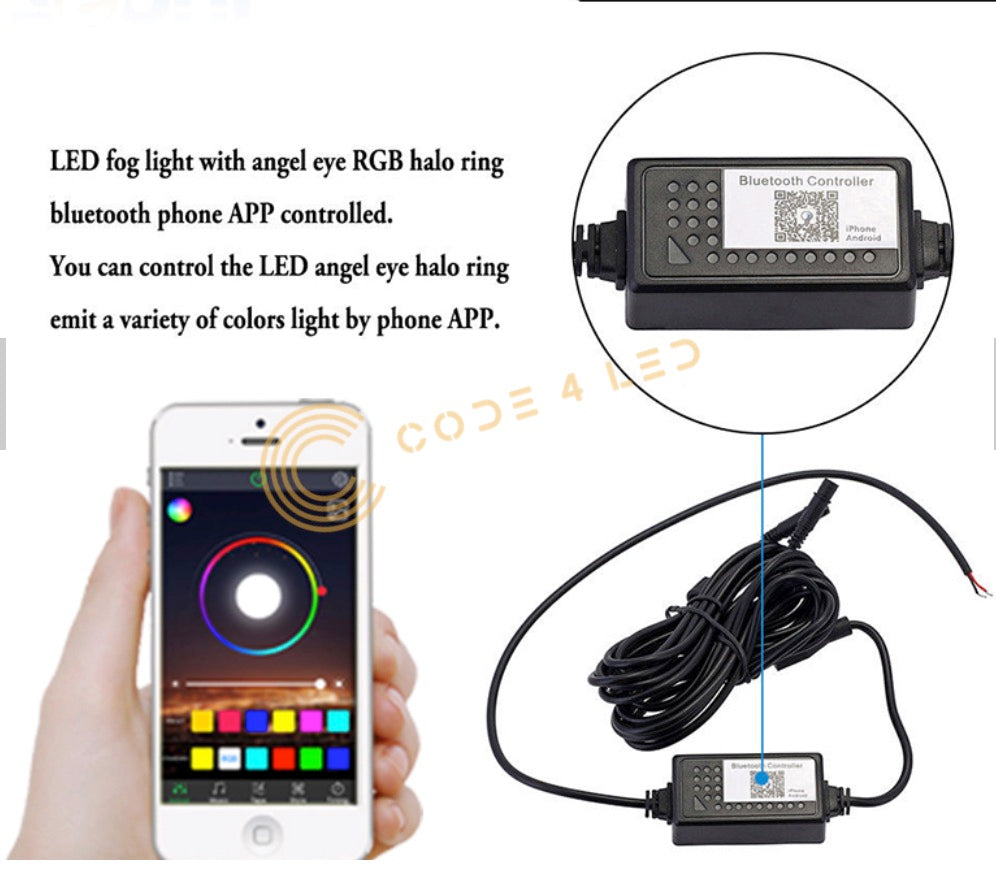 Code 4 LED Jeep Wrangler JK OEM 4″ RGB Fog Light/Set With Bluetooth Controller