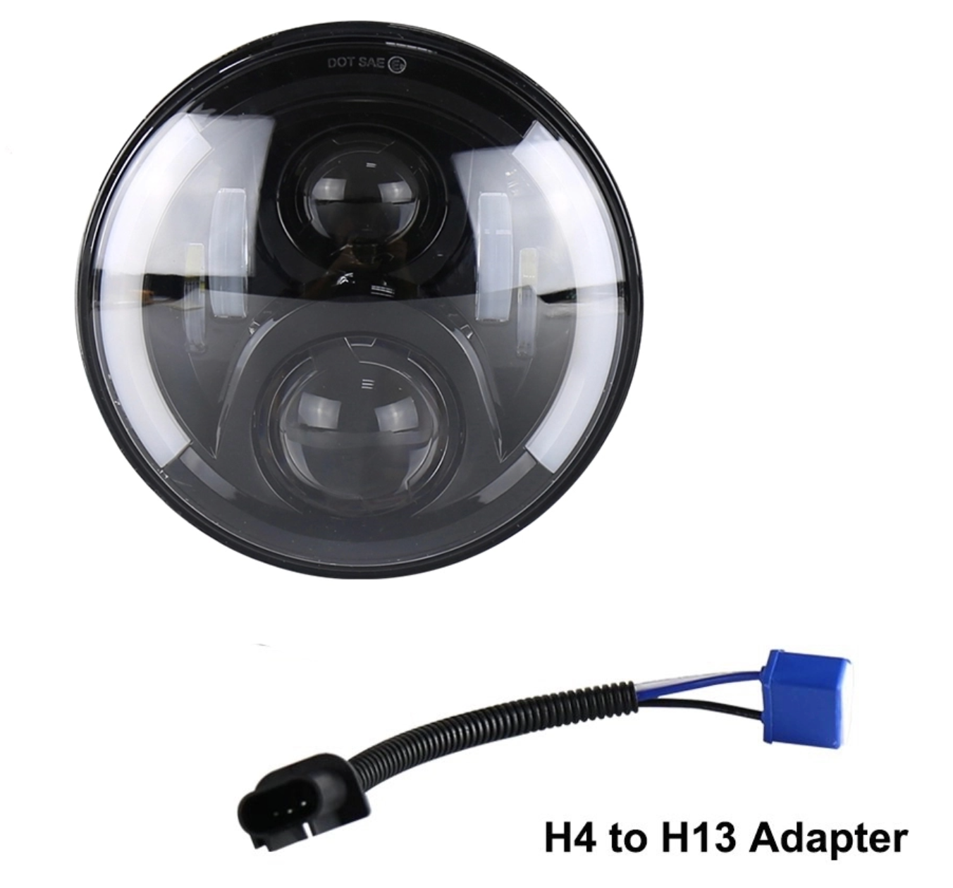 Code 4 LED 7″ 50 Watt motorcycle headlight with integrated turn signal, sold individually