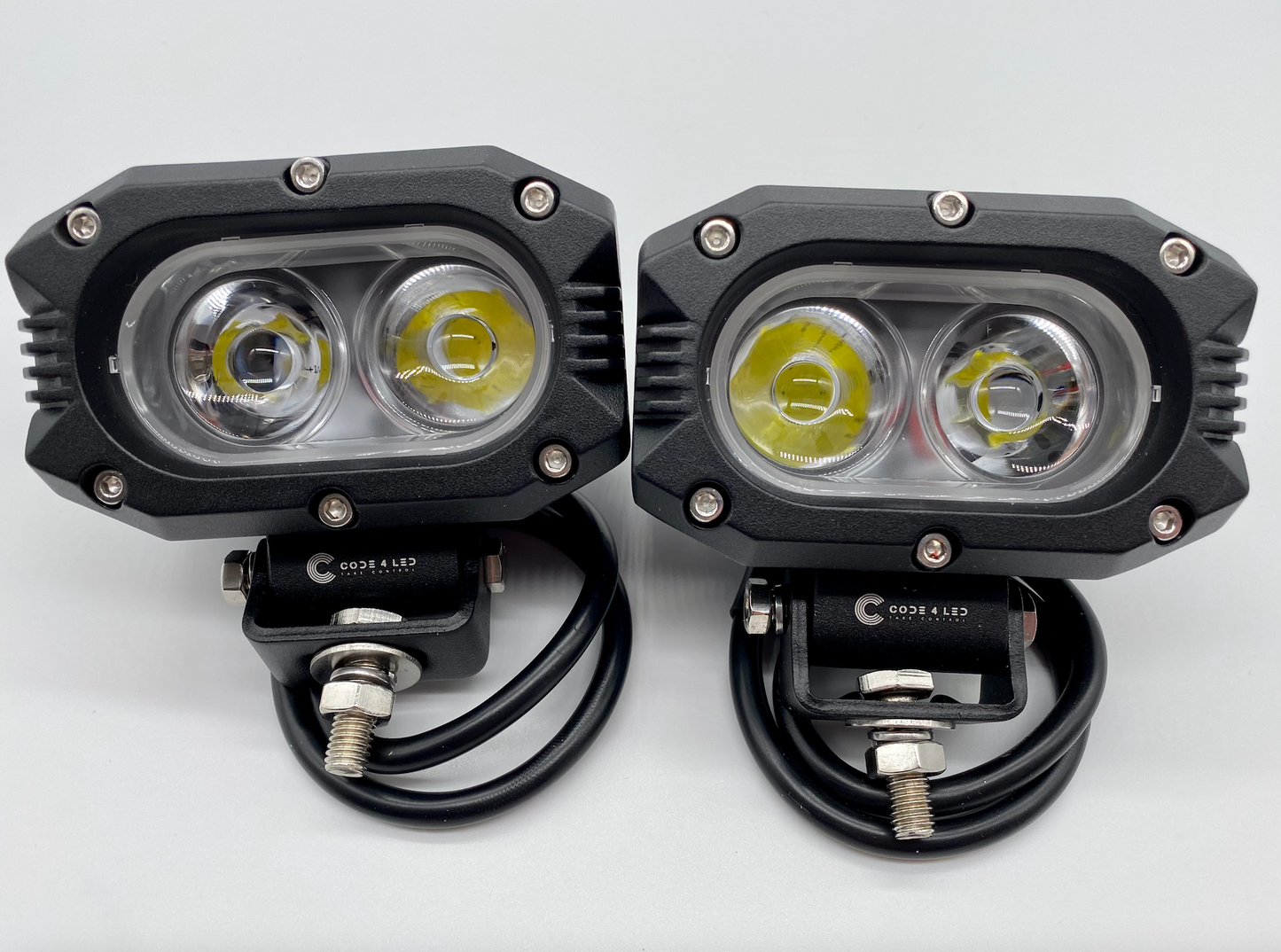 Code 4 LED 4″ 50 Watt double LED Pod light spot pattern, sold in pairs