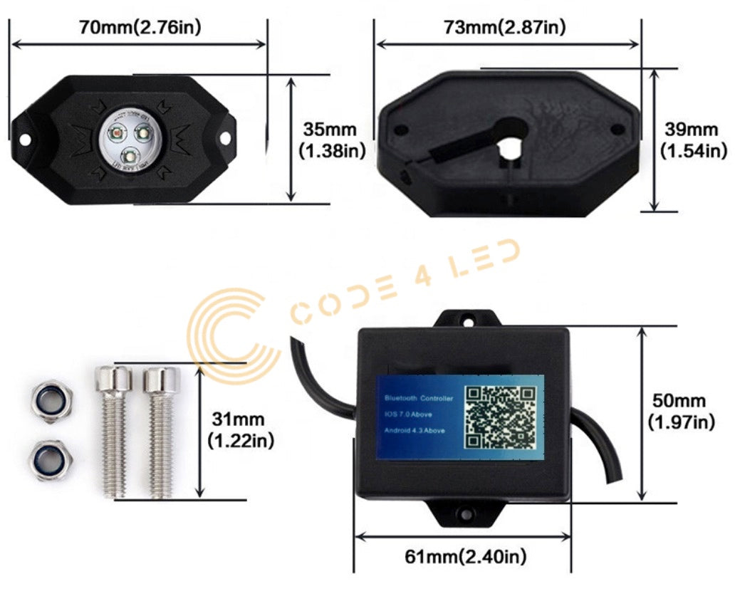 Rock Light Kit With 8 RGBW Pods Bluetooth Control