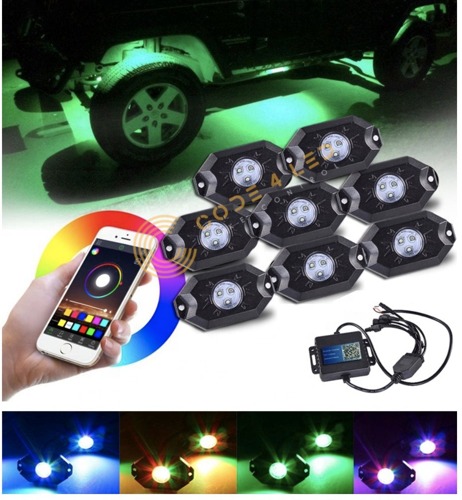 Rock Light Kit With 8 RGBW Pods Bluetooth Control